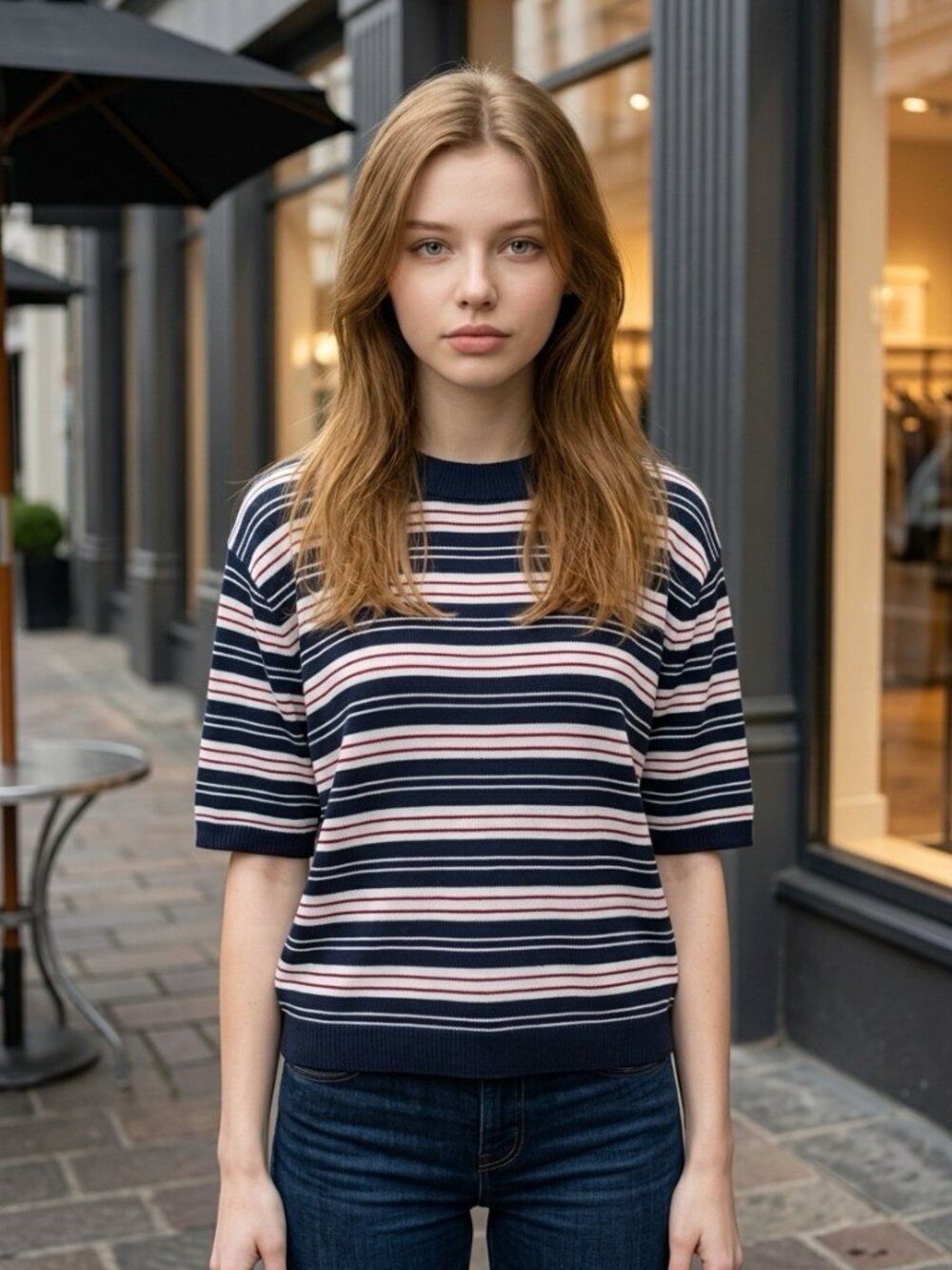 NWT House of Harlow 1960 Striped Knit Sweater Top Navy Red M